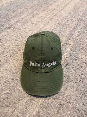 Palm Angels Classic Logo Cap Olive Army Green Gothic Embroidered Baseball Hat OS
